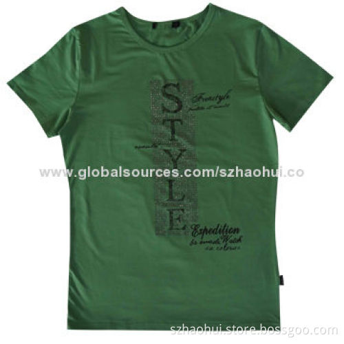 Men's Fashion Silkscreen Printed T-shirt with Hot-drilling Decoration, OEM Customized Logos Welcomed